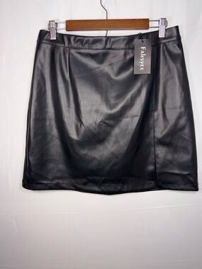 Fahsyee NWT Women Black Faux Leather Mini Skirt Size XL